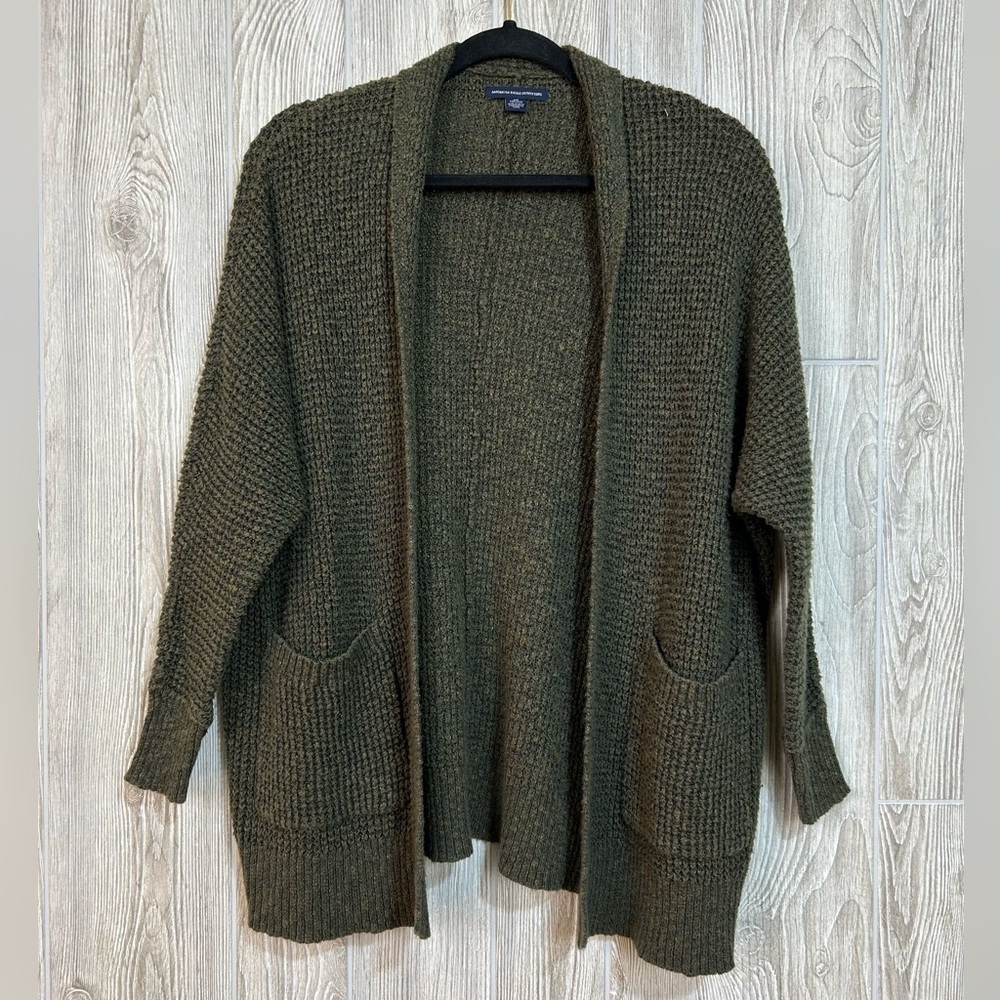 American Eagle Outfitters Green Waffle Knit Oversized Cardigan XXS